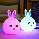 Дитячий нічник RGB Силіконовий Кролик Rabbit Silicone Зайчик з вушками, фото 4
