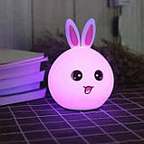 Дитячий нічник RGB Силіконовий Кролик Rabbit Silicone Зайчик з вушками, фото 5
