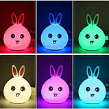 Дитячий нічник RGB Силіконовий Кролик Rabbit Silicone Зайчик з вушками, фото 7