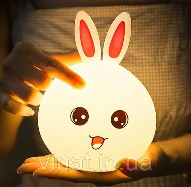 Дитячий нічник RGB Силіконовий Кролик Rabbit Silicone Зайчик з вушками