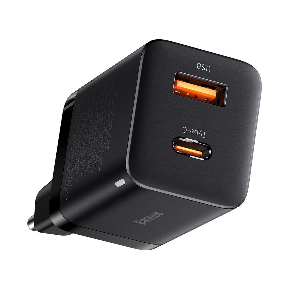 Мережевий зарядний пристрій 30W на 2 виходи BASEUS Super Si Pro Quick Charger (Type-C, USB, 30W). Black, фото 1