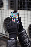 Перчатки трансформер женские Touch Logo черные, сенсорные перчатки, зимние теплые перчатки