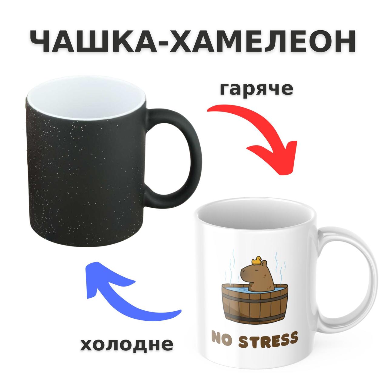 Чашка-хамелеон з принтом 330 мл No stress, фото 1