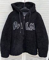 Мужская зимняя куртка шуба Palm Angels плюшевая черная с капюшоном, меховая стильная куртка утепленная на зиму