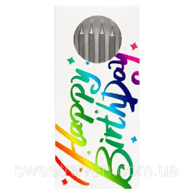 Набір свічок для торта (срібло) - 6 шт., фото 1