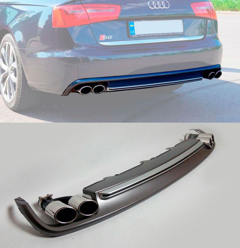 Дифузор заднього бампера Audi A6 C7 2011-2014 стиль Audi S6 з насадками, фото 1