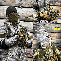Тактические военные зимние теплые перчатки на флисе пиксель, Перчатки флисовые для военных ВСУ