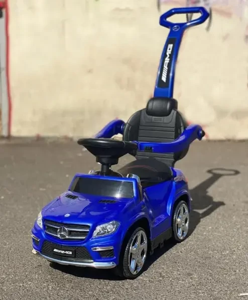Дитяча каталка-толокар SX 1578-4, Mercedes, гумові колеса, шкіряне сидіння, синій, фото 1