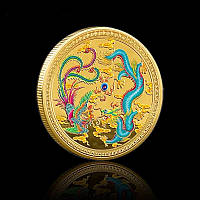 Золотая Монета Дракон и Феникс с мантрой, исполняющей желания, защита вашего здоровья и денег