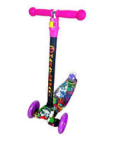 Детский трехколесный самокат Maraton Maxi, светящиеся колеса, ножной задний тормоз, Граффити