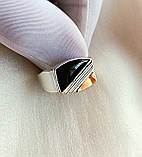 Срібний перстень із золотою вставкою камінь онікс, фото 2