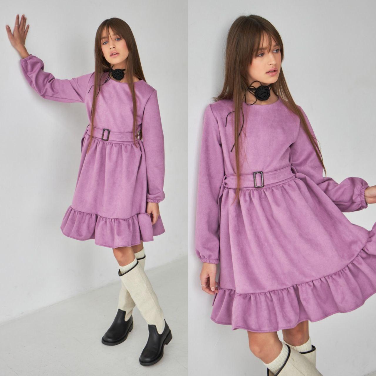 Нарядна сукня на дівчинку 134 см Замш 001455 Ліловий