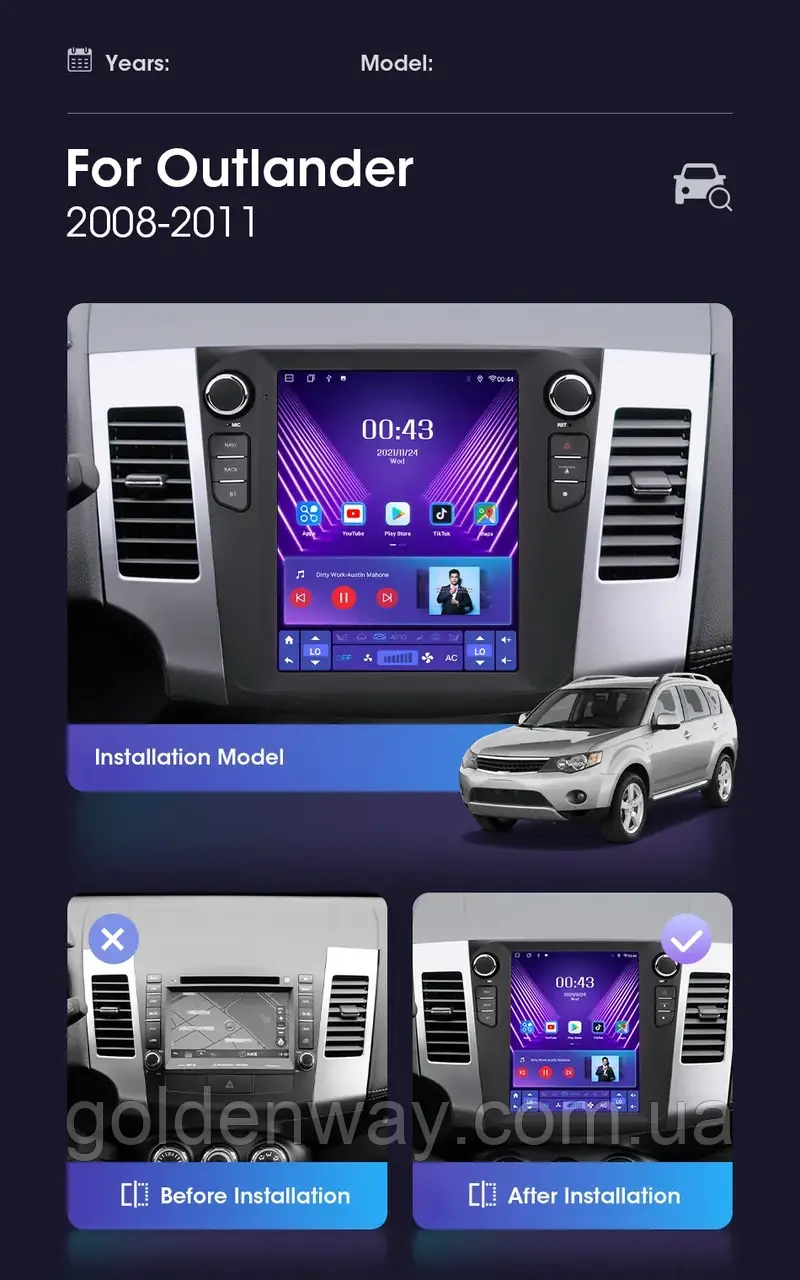 Штатна автомагнітола Android Mitsubishi Outlander XL 2005-2012 Tesla Style S6 для системи Rockford 6/64Гб 8CORE WiFi 4G, фото 1