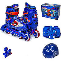 Комплект роликов с защитой и шлемом Happy спайдермен, размер 35-38, Синий