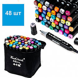 Набір двосторонніх скетч маркерів 48 штук Touch, на спиртовій основі, чорний корпус у сумці