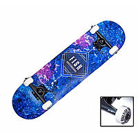 Скейтборд деревянный Fish Skateboard Blue Rhombus с рисунком, с усиленной подвеской