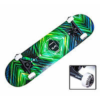 Скейтборд деревянный Fish Skateboard Green Rhombus с рисунком, с усиленной подвеской