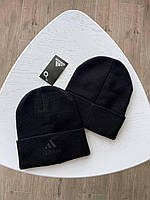Мужская зимняя шапка Adidas черная акриловая Адидас теплая лого вышивка