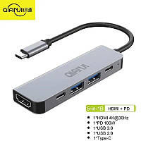 USB 3.0 хаб + конвертер HDMI 4K Qianji 5 в 1