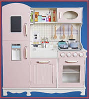 Детская кухня деревянная игровая AVKO Лиана Pink розовая звуковые и световые эффекты + приборы в подарок