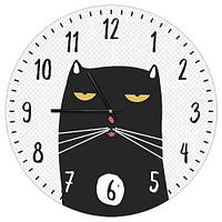 Настенные часы круглые «Чёрный кот» деревянные с принтом 36 см