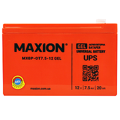 Промисловий акумулятор MAXION GEL 12 V 7.5 Ah L+ (лівий +) 12-7.5