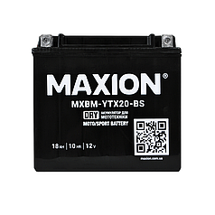 Мотоакумулятор MAXION 12 V 18 A L+ (лівий +) сухозаряджений без електроліту YTX 20-BS