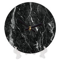 Настінний годинник круглий «Чорний мармур» дерев'яний з принтом 18 см