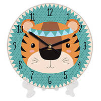 Настінний годинник круглий «Тигреня індієць» дерев'яний з принтом 18 см