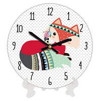 Часы настенные круглые «Гламурная лисичка» деревянные с принтом 18 см