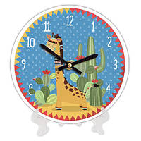 Настінний годинник круглий «Жираф» дерев'яний з принтом 18 см