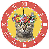 Настенные часы круглые «Кот» деревянные с принтом 36 см