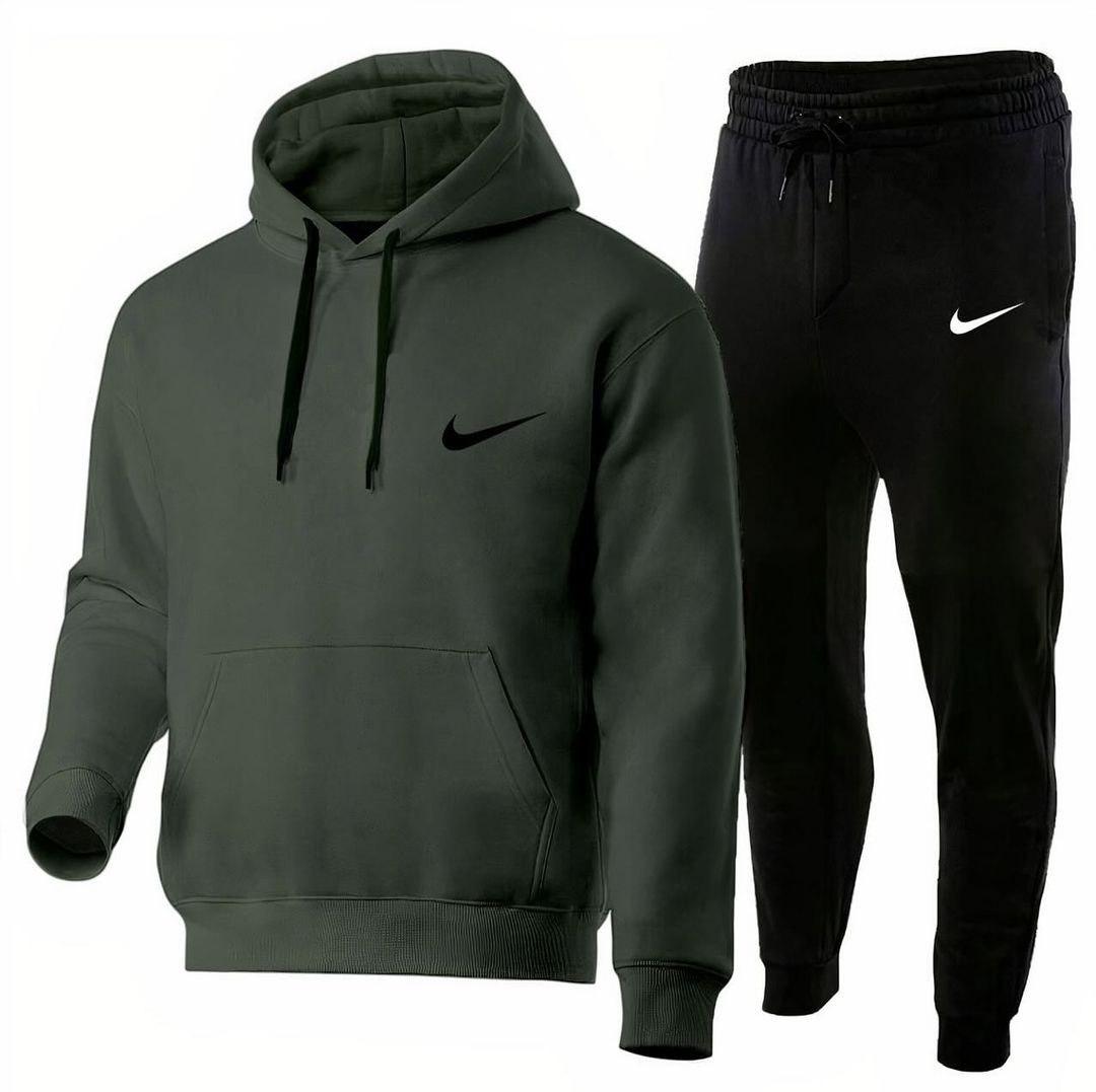 Спортивний костюм Nike теплий на флісі чорний-хакі комплект зимовий кофта штани найк