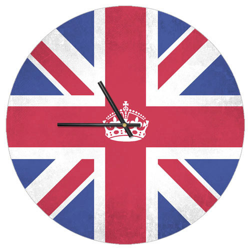 Настінний годинник круглий «Прапор Великобританії» дерев'яний з принтом 36 см