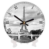 Часы настенные круглые «Эйфелевая башня черно-белая» деревянные с принтом 18 см