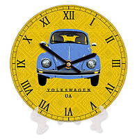 Часы настенные круглые «Автомобиль Жук» деревянные с принтом 18 см