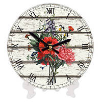 Часы настенные круглые «Букет цветов» деревянные с принтом 18 см