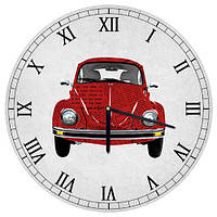 Настенные часы круглые «Автомобиль Жук» деревянные с принтом 36 см