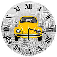 Настенные часы круглые «Автомобиль Жук» деревянные с принтом 36 см