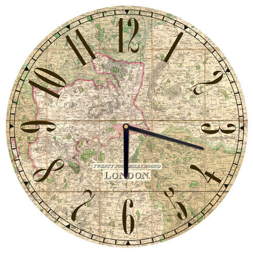 Настінний годинник круглий «Карта» дерев'яний з принтом 36 см