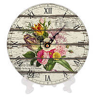 Часы настенные круглые «Букет цветов» деревянные с принтом 18 см