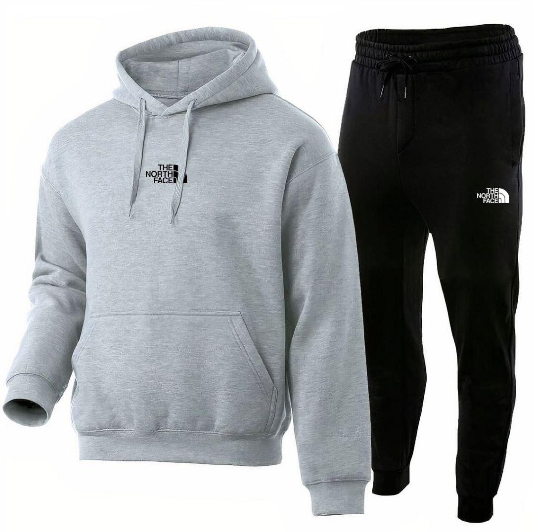 Спортивний костюм чоловічий зимовий The North Face утеплений на флісі чорний-сірий кофта штани Тнф зима з начосом