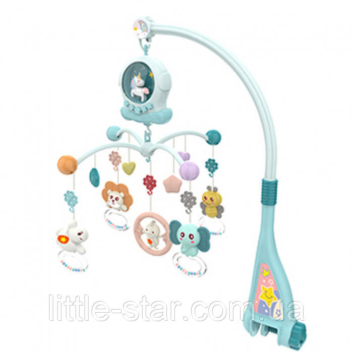 Дитяча музична карусель мобіль, нічник 3 кольори, мелодії, підвіски тваринки