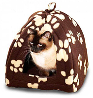 Лежанка будиночок для кішки, підстилка для кота 35х35х40 см Коричневий