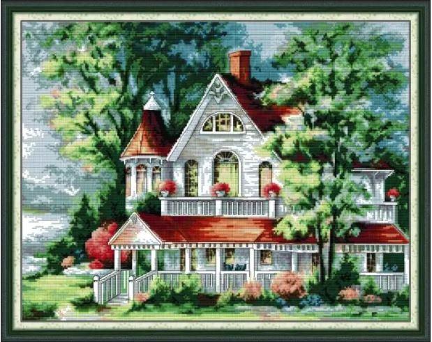 Набір для вишивання за нанесеною на канву схемою "The lake House 2". AIDA 14CT printed 52*42 см