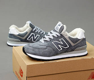 Зимові Чоловічі Кросівки New Balance 574 Grey White (Хутро) 41-42-43-44