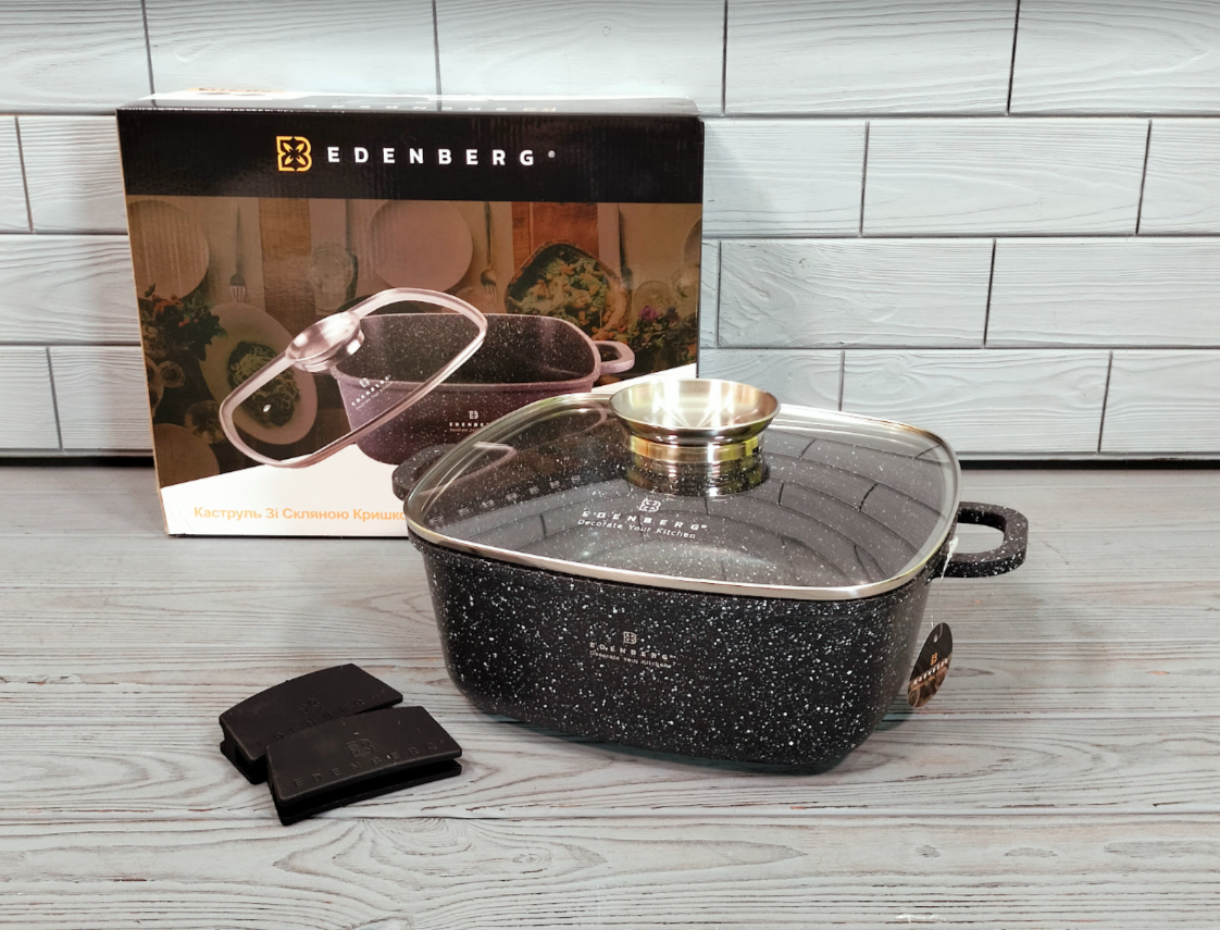 Каструля — казан 6.5л / 28 см Edenberg EB-8115 з мармуровим антипригарним покриттям і кришкою, фото 1