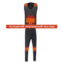 Мужской теплый костюм (жилет и брюки) с подогревом USB, черный