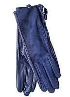 Рукавички жіночі з натуральної шкіри сині, комбіновані, на підкладці з шовку.