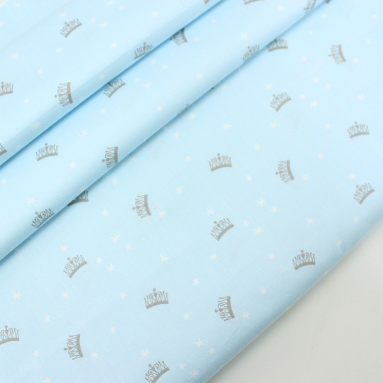 Сатин " Маленькі корони та зірочки" на блакитному No 160-301 с, фото 1
